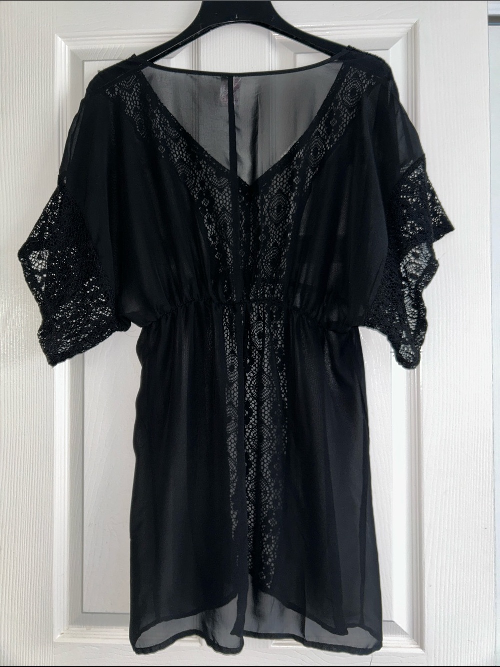 Xhilaration Black Sheer Lace V-Neck Cover-Up Medium - Picture 7 of 8